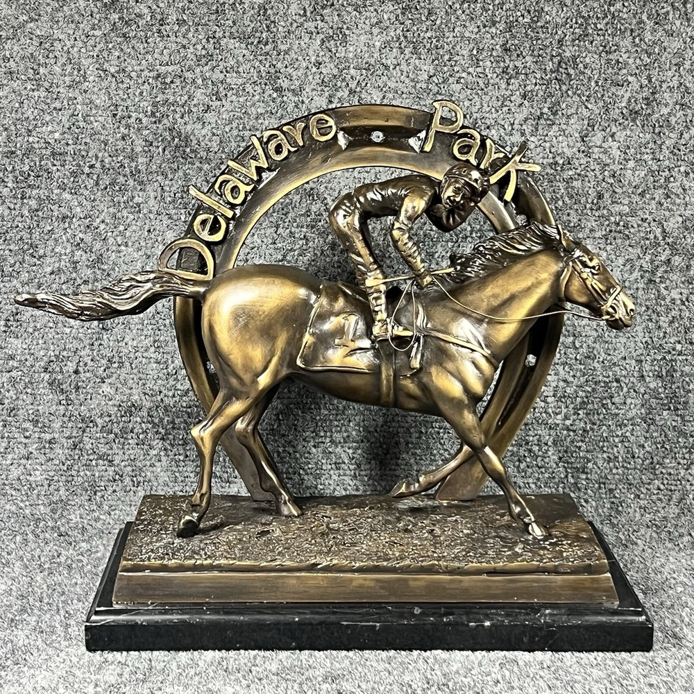 RARE Vintage 2016 Delaware Park Bronze & Marble Horse Statue